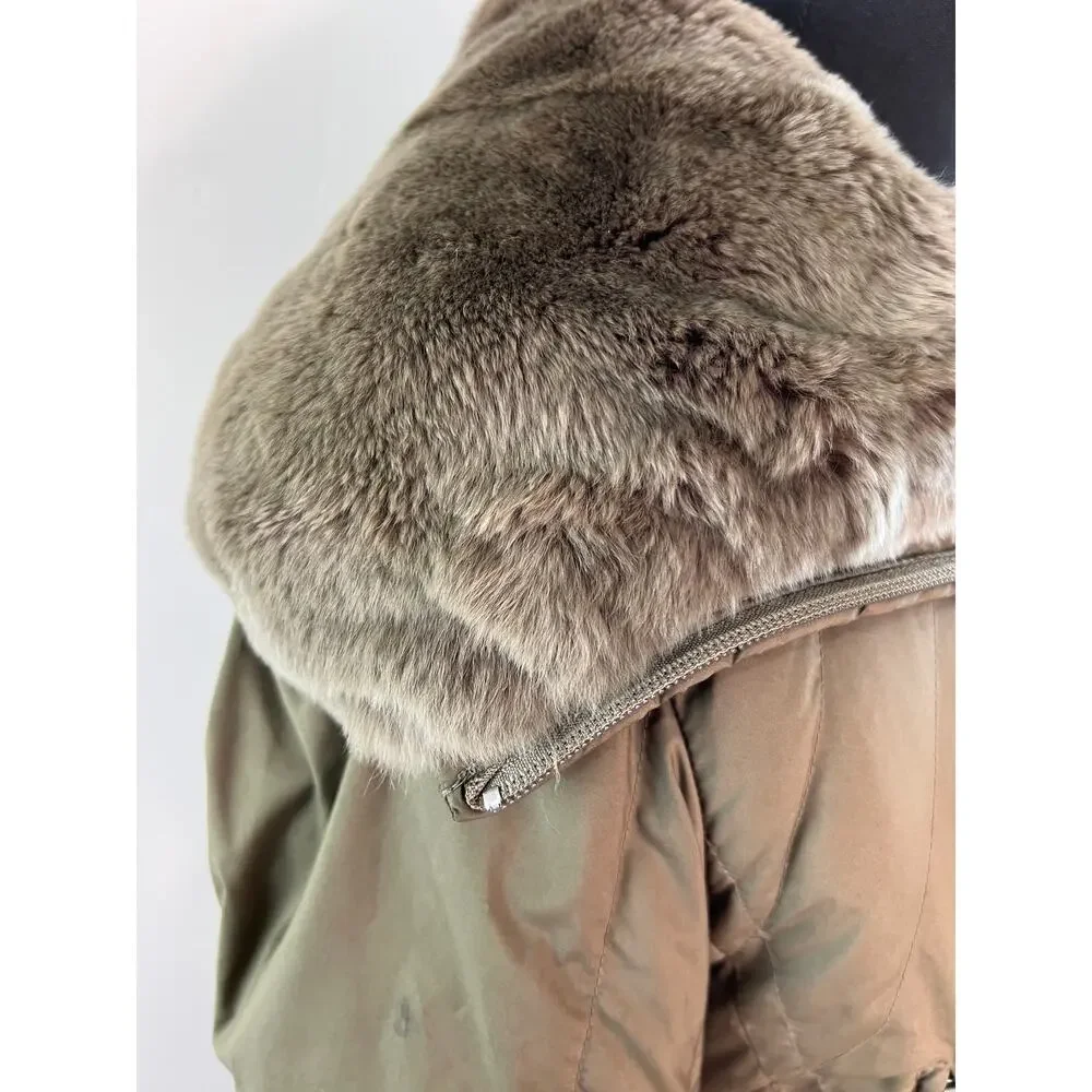 ADD Olive Green Long Sleeve Oversized Fur Collar Womens Down Jacket Size 2